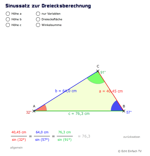 Sinus, Kosinus oder Tangens: Dreieck. Gegeben Alpha, Gamma ...