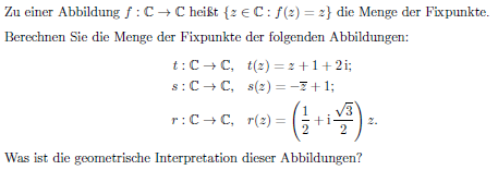 Fixpunkte von Abbildungen. Bsp. t(z) = z+1+2i | Mathelounge