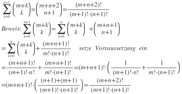 Eine Summenformel für Binomialkoeffizienten über Induktion ...