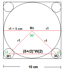 In ein Quadrat der Seitenlänge a=10cm sind fünf Kreise ...