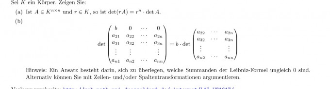 Determinante bei b) Ansatz Leibniz-Formel. Alternativ ...