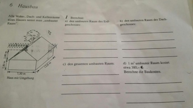 Berechne den umbauten Raum des Erdgeschosses | Mathelounge