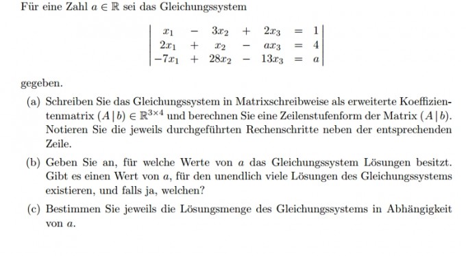Gleichungssystem Matrix lösen mit Parameter | Mathelounge