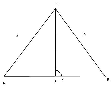 Seitenlänge c des Dreiecks, a und b sind gleich lang ...